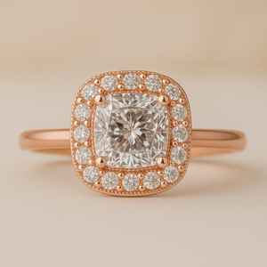 แหวนเพชรสำหรับงานแต่งงานแหวนเพชรสำหรับสตรีสีโรสโกลด์14K ทรงกลมขนาด1กะรัต - Product Image 1