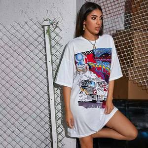 Venta al por mayor de alta calidad de las mujeres de impresión gráfica de verano streetwear cuello redondo cómodo de algodón de gran tamaño camiseta de las mujeres - Product Image 6