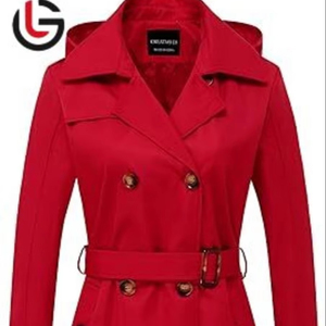 Blazer en laine mélangée personnalisé rouge pour femmes Trench pardessus respirant hiver chaud Long manteau Double Bersted idéal pour les dames avec capuche - Product Image 1