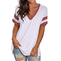 Nouveau T-shirt décontracté pour femme, collection Printemps-Été, col en V, couleur unie, respirant, manches courtes, 100% coton, pour adultes européens, ODM