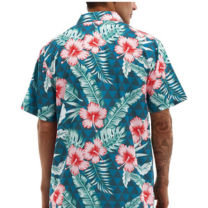 Custom Blue Lapel Slim Fit <b>Hawaiian</b> Print Summer Casual Men's Youth <b>Shirt</b> - Product Image 3