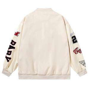 Patch logo Street-wear Baseball Jacket Cotton Blend Letterman Varsity Jacket with <b>Leather</b> Sleeves - Product Image 5