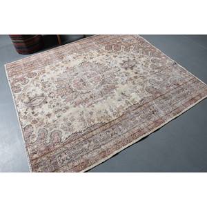 Alfombra turca vintage clásica, beige, marrón, 5,8x6,4 pies, material de lana de área grande, patrón de retazos para dormitorio, pasillo, látex lateral - Product Image 2