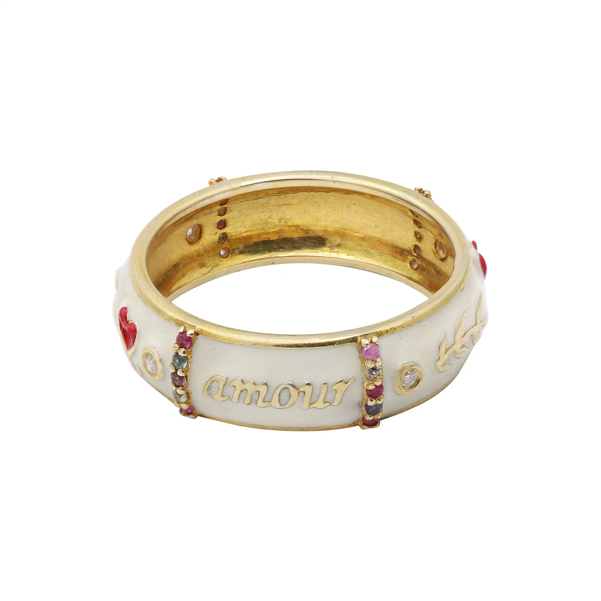 नवीनतम डिजाइन "प्रणय toujours" उत्कीर्ण सोना मढ़वाया तामचीनी जड़ना बहु नीलम रत्न और हीरा 925 चांदी की अंगूठी गहने