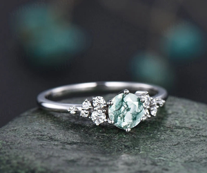 แหวนอาเกตมอสทรงกลม925แหวนเจ้าสาวทำจากเงินแท้สำหรับผู้หญิงของขวัญวันวาเลนไทน์หมั้น - Product Image 3