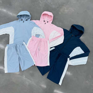 Ensemble coupe-vent court 2 pièces pour hommes, logo personnalisé, coupe-vent à blocs de couleurs, veste et short de sport en nylon pour hommes - Product Image 1