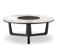 Table basse moderne et écologique personnalisable avec plateau en verre rond, étagère en marbre et base en métal doré pour la décoration de la maison