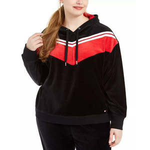 Felpa con Cappuccio in Velluto Chevron Sport Plus Size da Donna Tommy Hilfiger Nera Taglia 2X - Product Image 1