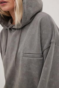 Sudadera con capucha extragrande de lavado ácido de algodón 100% para mujer, ropa de calle con hombros caídos, Top de moda Premium en blanco OEM, sudaderas con capucha para mujer al por mayor - Product Image 4