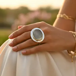 Anillo Redondo de Moda para Mujer con Piedra Verde, Plata 925, Chapado en Oro Rosa, Oro y Rodio, Tecnología de Incrustación de 18K, Certificado IGI - Product Image 2