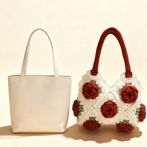Bolso de Ganchillo Hecho a Mano para Mujer, Serie Rosa, Bolso de Moda para Abuela, Bordado, Abierto, para Ocio y Vacaciones - Product Image 4