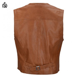 OEM Vintage Color personalizado chalecos hombres Natural transpirable piel de vaca chaqueta de cuero genuino sin mangas Chaleco de montar - Product Image 6