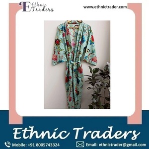 Export Quality 100% Cotton Green Kimono Robe Handmade Floor-Length <b>Night</b> Gown Ruffles Natural Sleepwear Best Bulk Casual <b>Dresses</b> - Product Image 6