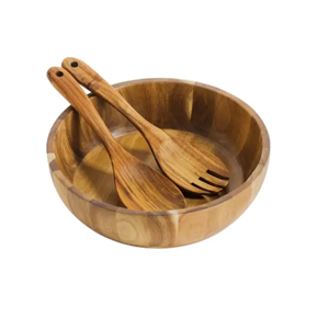 Tazón de madera de acacia orgánica sostenible con utensilios, juego de ensaladera de madera sin costuras no tóxico al por mayor de Vietnam - Product Image 2