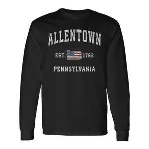 T-shirt promozionale a maniche lunghe con bandiera americana vintage di Allentown, Pennsylvania - Product Image 2