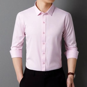 Camisa de manga larga para hombre, clásica, de Color sólido, suave, cómoda, de negocios, formal, social, sin bolsillos, rojo, negro, blanco - Product Image 4