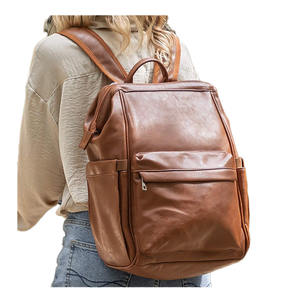 Vintage Style PU Leather Unisex Diaper <b>Backpack</b> with Zipper Closure Large Capacity & Multi-Function for Business Travel - Product Image 2