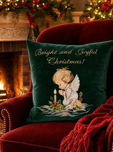 Bohemian Vintage Christmas Embroidered <b>Throw</b> Pillow Square Velvet Decorative Cushion Cover Angel Design Removable Washable - Product Image 2