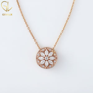 Collar con Halo Floral de Moissanita con Corte Marquesa y Redondo, Diseño Único, Oro de 14K, Estilo Años 30, para Mujer, Regalo de Aniversario - Product Image 5