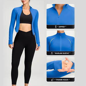 Chaqueta de Yoga al por Mayor para Mujer, Cuello Alto, Cremallera, Manga Larga, Ropa Deportiva Ajustada con Orificios para los Pulgares - Product Image 5