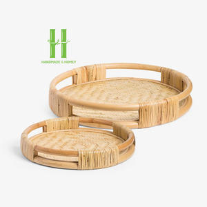 Vente en gros de plateau de service en bambou écologique emballage OEM personnalisé vaisselle de bohème peinte à la main pour assiette de chargement - Product Image 5