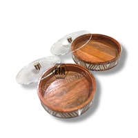 Plateau de service en bois d'acacia style arabe avec incrustation de nacre et pot en plexiglas, idéal pour le Ramadan et l'Aïd, provenant d'Exotique