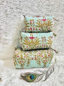 Custom Made Cotton Hand Block Printed <b>Travel</b> Pouch Zippered <b>Set</b> in 3 Sizes Suitable for Home Textile Stores for Resale - Product Image 5
