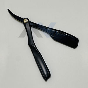 Rasoir de barbier professionnel de type pince, entièrement noir mat, en acier inoxydable, manche pliable en plastique, outil de rasage à rasoir - Product Image 4