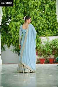 Vêtements ethniques indiens Faux Georgette couleur poussiéreuse unique avec travail brodé avec bordure en dentelle Dupatta ensemble pour robe de mariée - Product Image 5