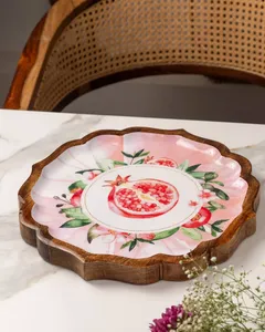 Plateau en bois de manguier Oasis ou ensemble de plateau de service en bois de manguier ou plateau de service en bois de manguier Phool Bahar plateau floral décoratif - Product Image 3