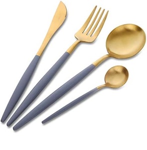Ensembles de couverts en métal de style occidental avec finition dorée à poignée en émail bleu pour table à manger, vaisselle, ensembles de couverts - Product Image 1