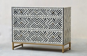 Möbel im arabischen Stil Knochen einlage drei Schubladen Design schwarz moderne Holz Kommode für Schlafzimmer - Product Image 2