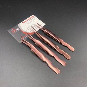 Pince à épiler d'extension de cils à poignée plate Logo personnalisé Or rose Acier inoxydable brillant Pointe pointue Volume Styles disponibles - Product Image 4