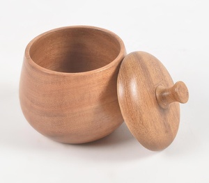Creativo bajo MOQ hecho a mano torneado de madera de acacia tarro con tapa Fabricante Mayorista venta directa de fábrica - Product Image 1