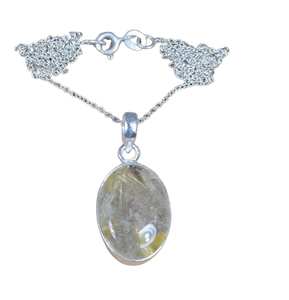 Forme ovale pendentif de mode doré rutile 925 en argent Sterling pendentif de pierres précieuses à la main bijoux concepteur pendentif cadeau pour elle - Product Image 1