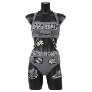 ชุดบิกินี่พรีเมียมสำหรับผู้หญิง ผ้าไนลอนผสมสแปนเด็กซ์ 225 GSM สีชาร์โคล แบบริบบิ้น พร้อมกระเป๋าซิป  รับสกรีนโลโก้ ชุดบิกินี่ผู้หญิง - Product Image 1