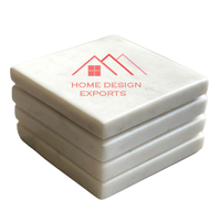 Sous-verres carrés en marbre blanc avec support en métal finition dorée pour la maison et l'hôtellerie