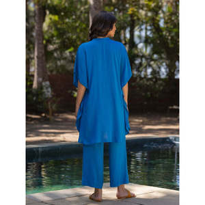 Zephyr Solid Blue Chiffon <b>Maxi</b> Kaftan <b>Dress</b> Plus-Size Puff Sleeve - Product Image 5