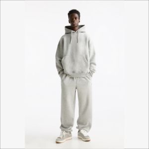 ชุดวอร์มสีเทาเฮทเทอร์น้ำหนัก500กรัมสำหรับทุกเพศกางเกงสเวตเตอร์ขาตรงมีฮู้ดชุดโอเวอร์ไซส์ว่างเปล่า - Product Image 6