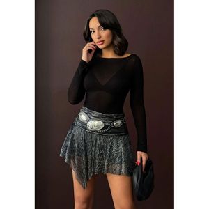 Topshow - Glittery Pleated Asymmetrical <b>Skirt</b> - [object Object] - Product Image 1