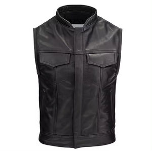 New Fashionable Customized Color Genuine Cowhide Leather Biker <b>Vest</b> for <b>Men</b> Plus Size Sleeveless Riding Motor Leather <b>Vest</b> - Product Image 4