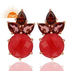 Awesome <b>Small</b> Red Aventurine & Garnet Gemstone Stud Earring Rose Gold Plated Silver Earring Wholesale Silver Stud Earring - Product Image 4