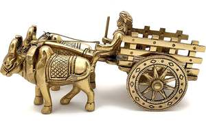 Bull Cart <b>Gold</b>-Plated Through-Carved Brass <b>Statue</b> for Table Decor and Home Decoration by Tayyab Handicraft Europe - Product Image 3
