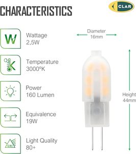 Clar-2 Pin G4 dẫn bóng đèn 2.5W 3W 12V, nhỏ gọn tiết kiệm năng lượng ánh sáng cho đèn trong nhà và đồ đạc - Product Image 5