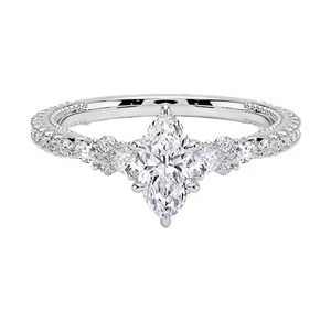 Anillo de diamantes de moissanita de corte Marquesa hecho a medida, joyería para mujer, promesa 925, plata, chapado en oro, boda, anillo de diamantes Marquesa - Product Image 1