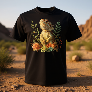 T-Shirt Vintage con Motivo Floreale e Drago Barbuto per Amanti dei Rettili, per Promozioni - Product Image 3