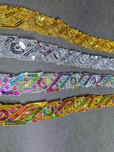 Dentelle en filet métallique en polyester/coton doux, broderie de séquence, strass, toucher lisse, vêtements de mariée, décoration de lehenga, export en vrac - Product Image 4