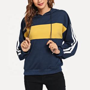 Pull à capuche long en molleton tricoté 100 % coton, color block, respirant et à séchage rapide, tendance pour femme - Product Image 6