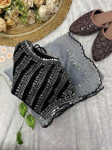 Dernier sari chic à la mode ethnique indien Boutique Designer Party Wear Saree ethnique exclusif Broderie soie nuptiale Sari Chic indien - Product Image 4