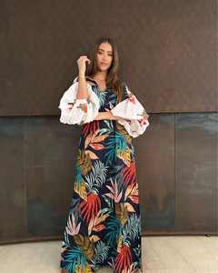 Robe longue à manches longues en coton de qualité supérieure, écologique, à fleurs, taille naturelle, style bohème, vacances, grande taille, décontractée et élégante pour femmes - Product Image 4